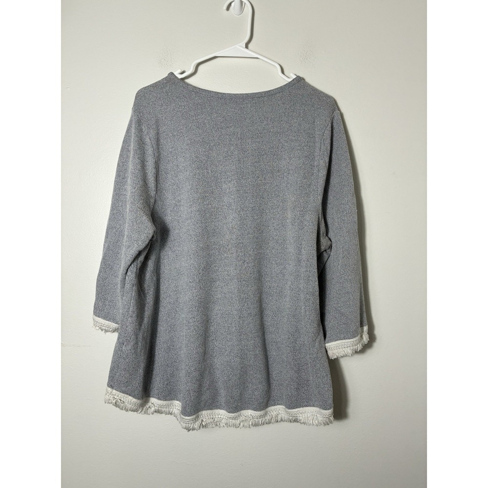 J. Jill Fringe Edge Gray Sweater Pullover Cotton Blend Sz XL Closet, Staple - Picture 5 of 8